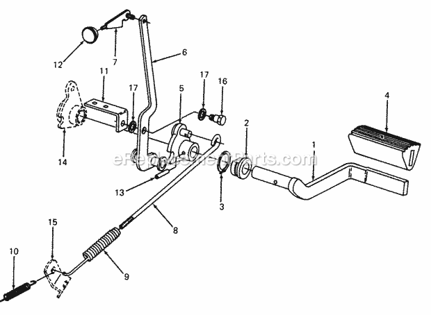 Brake Pedal & Connections Diagram and Parts List for 1105 135-292-100, 135-292-399, 0350039U, 136-292-1 Cub Cadet Lawn Mower